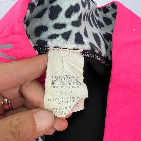 VTG Y2K Victoria's Secret PINK LOGO Women's M Fold Over High Waist Full Leggings - Picture 6 of 8